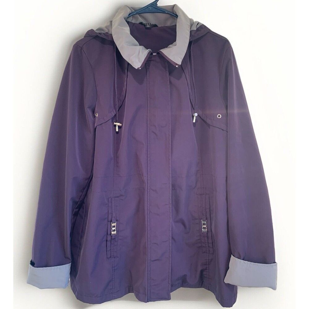 George Lightweight Coat Women's Size 12-14Purple Hood Zipper Snap Collar Pockets